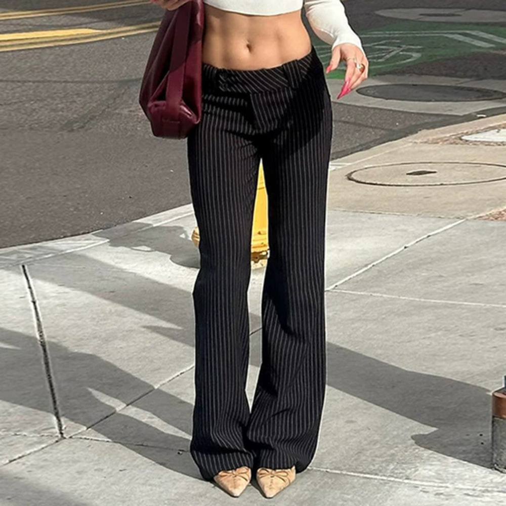 Zara Retro Street Style Striped Low Rise Woven Slim Fit Bootcut Trousers